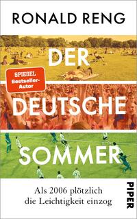 Das Buchcover zeigt ein lebhaftes Farbenspiel mit Bildern von Menschen, die in einem Park entspannen, an einem Fest teilnehmen und Fußball spielen. Oberhalb in weißer, klarer Typografie steht der Titel „DER DEUTSCHE SOMMER“, unter dem Titel der Zusatz „Als 2006 plötzlich die Leichtigkeit einzog“. Am oberen Rand befindet sich ein rotes Feld mit der Aufschrift „SPIEGEL-Bestseller-Autor“. Der Autor Ronald Reng wird ebenfalls in schwarz oben auf dem Cover genannt.