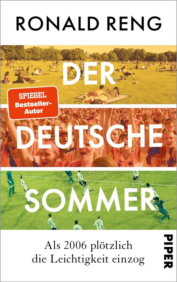 Das Buchcover zeigt ein lebhaftes Farbenspiel mit Bildern von Menschen, die in einem Park entspannen, an einem Fest teilnehmen und Fußball spielen. Oberhalb in weißer, klarer Typografie steht der Titel „DER DEUTSCHE SOMMER“, unter dem Titel der Zusatz „Als 2006 plötzlich die Leichtigkeit einzog“. Am oberen Rand befindet sich ein rotes Feld mit der Aufschrift „SPIEGEL-Bestseller-Autor“. Der Autor Ronald Reng wird ebenfalls in schwarz oben auf dem Cover genannt.