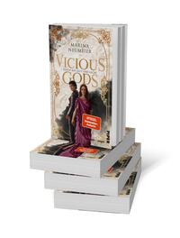 Bücherstapel des Buches „Vicious Gods – Fluch aus Glut und Asche“