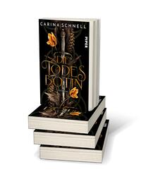 Bücherstapel des Buches „Die Todesbotin“
