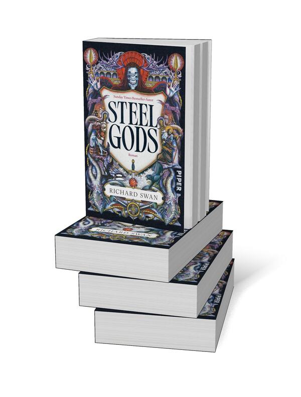 Bücherstapel des Buches „Steel Gods“